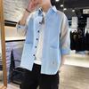 Camisa casual de trabajo de manga larga para hombre, primavera y otoño, verano, moda de marca, camisa corta de manga corta, estilo Hong Kong, estilo japonés, abrigo delgado