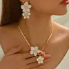 Brincos e Conjunto de Colar com Flores Coloridas em Óleo Gotejado Estilo Chinês Tendência Nacional Elegante Europeu e Americano Venda Quente Transfronteiriça para Mulheres