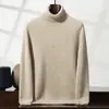 Suéter de Cachemira de Montaña Grueso Plano de Hilo Doble de Siete Agujas para Hombre, Jersey de Cuello Alto de Color Sólido, Camiseta Base de Lana Tejida para Hombre