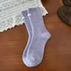 Meias de Lã para Mulheres, Outono e Inverno, Etiqueta de Tecido, Meias de Cano Médio, Engrossadas, Quentes, Estilo Japonês, Ponto Duplo, Caneladas Grossas, Meias Soltas de Inverno