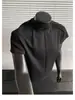 Camiseta Masculina de Algodão Pesado Cor Sólida Oversized Manga Curta com Ombro Normal Estilo Retro Americano para Verão com Toque de Luxo e Pequeno Decote V Meia Manga