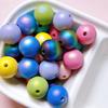 Cuentas redondas de goma con agujero recto, de alta calidad, pintadas a mano con colores UV, hechas a mano, para bricolaje, cadena para teléfono móvil, accesorios de joyería