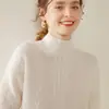 Suéter Grueso de Cachemira de Tres Capas para Mujer Otoño/Invierno 2026, Cuello Alto Medio, Tejido de Punto Trenzado Holgado, Suéter Básico Jersey de Lana de Cabra Color Sólido