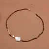 Collar de Moda de Piedra Ojo de Tigre Natural, Cadena para Clavícula de Mujer Estilo Clásico Perla Barroca de Gama Alta Nicho de Lujo Ligero, Primavera y Verano