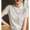 Modelo de Comercio Exterior 2024 Verano Nuevo Estilo Textura Muscular Tejer Manga Corta Recorte Suelto Estilo Coreano Camiseta para Mujer