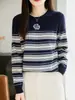 Top de Mujer con Cuello Redondo de Color Contrastante, Bloqueo de Color Exquisito, Sensación de Alta Gama, Suave y Cómodo, Versátil, Suéter Esencial para Viajes de Primavera y Otoño
