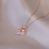 Colar para Mulheres, Coração de Vidro Cristal Rosa da Moda, Estilo Japonês e Coreano, Acessório Elegante de Coração Pêssego Atacado, Corrente para Clavícula