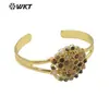 WT-B642 nuevo colgante de piedra preciosa con cuentas de colores diseño hueco de latón 18K pulsera ajustable para mujer