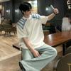 Street Style Legal e Bonito Marca de Moda de Rua Camiseta Oversize de Manga Curta para Casal Ootd Design Denim com Barra Desfiada Camiseta de Manga Três Quartos