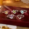 Anillo de Gato Corazón de Citrino Olivino Natural Estilo Suave Plata S925 Acabado Cepillado Anillo Versátil para el Día a Día