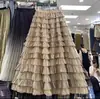 Falda de Malla Transfronteriza Falda de Pastel en Capas Otoño e Invierno 2026 Nuevo Estilo Coreano Cintura Alta Adelgazante Falda Larga de Malla Falda de Media Longitud para Mujer