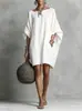 2026 Roupa Feminina Transfronteiriça Amazon Europeia Americana Retrô Cor Sólida Temperamento Manga Longa Ombro a Ombro Vestido Midi Casual Vestido de Algodão Linho