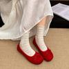 Zapatos Planos Rojos Franceses Ligeros de Moda Estilo Retro con Boca Baja para Mujer Verano 2025 Nuevo Estilo con Falda Zapatos Mary Jane para Mujer