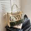 Bolso de Lona Casual con Letras en Contraste para Mujer 2024 Nuevo Modelo Gran Capacidad Bolso de Hombro Versátil Bolso para Estudiantes Universitarios de Clase en Clase