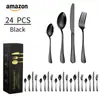 Conjunto de Talheres de Aço Inoxidável para Mesa Amazon Transfronteiriço, Garfo e Colher Conjunto de 4 Peças Faca, Garfo e Colher de Aço Inoxidável para Bife Caixa de Presente Conjunto de 24 Peças