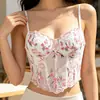 Comercio exterior estilo puro deseo blanco estampado floral faja verano transpirable doble tirante de hombro malla tubo femenino