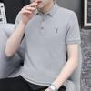 Camiseta polo de solapa de manga corta para hombre, estilo informal de negocios, cuello redondo, manga corta, estampado de cabeza de ciervo, camiseta fresca de seda de hielo