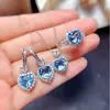 Nova imitação natural suíço Topa azul conjunto anel pingente brincos Moçambique granada brincos atacado