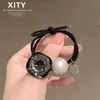 Nueva Moda Goma para el Cabello con Pedrería y Perlas para el Viaje Diario Cola de Caballo Alta Moño Alta Elasticidad Cuerda para el Cabello Mujer Elegante
