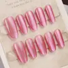 Uñas Vestibles Hechas a Medida, Tiras de Base Prehechas Hechas a Mano con Color Spray Ojo de Gato, 30 Piezas de Puntas de Uñas Codificadas, Puntas de Uñas Vestibles