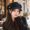 Sombrero Octagonal de Cabeza Grande para Otoño Temprano, Gorra de Periódico de Color Sólido para Mujer, Boina Elegante y de Moda con Ala Ancha