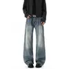 Jeans de Calle Americanos para Hombre con Diseño de Cremallera Otoño Sueltos Retro Tendencia Marca Versátil Desaliñados Geniales Pantalones Largos de Pierna Ancha