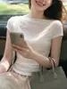 Moda Francesa Nicho Camiseta de Punto de Manga Corta de un Solo Hombro para Mujer Verano Nuevo Diseño Ajustado con Sentido Versátil Top de Moda