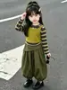 Ropa Elegante de Otoño y Primavera para Niñas, Moda de Dos Piezas Falsas a Rayas, Traje Infantil para Bebé Estilo Mori 2026 Nuevo Estilo