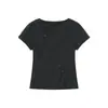 Camiseta feminina Y2K estilo coreano, com botões, manga curta, nicho fashion, nova, versátil, para garota popular, corte justo e acinturada para um efeito emagrecedor