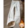 Jeans Acampanados Estilo Americano Sin Pinzas para Mujer en Otoño e Invierno Forrados de Polar Talla Grande para Gorditas mm Blancos de Cintura Alta Sueltos y Versátiles Pantalones de Herradura