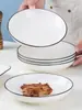 Linha Preta 6 Pratos Prato de Cerâmica Doméstico Prato de Louça Europeu Criativo Louça Estilo Ins Simples Prato de Frutas Bacia de Prato Prato de Café da Manhã