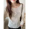 [Songming] Camiseta básica elegante de malla bordada con cuello redondo para mujer, colección de otoño, camiseta de manga larga de las Trece Calles de Guangzhou AN2264