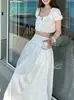 Cokadaily Sirena 2025 Nuevo Traje de Falda Larga con Costuras Plegadas y Top de Encaje con Tirantes
