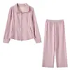 Traje deportivo casual para mujer talla grande, nuevo estilo otoño 2026, chal con cuello mao pequeño, conjunto simple de dos piezas 315316