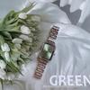 Reloj rectangular retro clásico IEKE para estudiante, de lujo ligero, correa de acero, reloj pequeño verde, estilo coreano, diseño ins, reloj de cuarzo