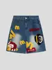 Shorts Jeans Bordados Divertidos Estilo Retrô Americano Unissex Verão Tendência Marca Mcdonald's Desenho Animado Shorts de Cinco Pontos Moda