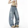 Jeans con Bolsillo de Carta Diseñados para Hombre Verano Marca de Moda Americana Pantalones Cargo de Empalme High Street Hip-Hop de Pierna Ancha