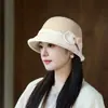 Sombrero de Pescador de Lana para Mujer, Nuevo Sombrero de Cubo Retro Francés para Otoño e Invierno con Lazo, Elegante y con Estilo, Hace que el Rostro Parezca Más Pequeño