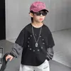 Camiseta de manga larga con estrella de cinco puntas para niños, unisex, colección primavera/otoño 2026, top de rayas para bebés, estilo de dos piezas para niños, moderno
