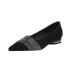 Zapatos de Trabajo Negros Elegantes y Modernos de Punta Fina Mate Versátiles para Otoño 2025 con Pedrería Tacón Bajo Boca Baja Zapatos Individuales para Mujer