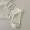 Meias com Laço para Mulheres, Meias de Cano Médio, Novas Meias de Algodão para Primavera e Verão, Estilo Ins Tendência, Meias Frescas Florais Largas, Adequadas para Todas as Estações