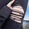 Jeans Rasgado com Furos de Fumaça de Oito Pontos Feminino Verão Fino Rasgado Mendigo Petite Elástico Cintura Alta Emagrecedor Reto Calças