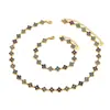 Conjunto de Acessórios de Moda Cruzado com Strass Completo Trevo de Quatro Folhas Colar para Clavícula Pulseira de Aço Inoxidável com Galvanoplastia a Vácuo Venda Direta da Fábrica no Atacado