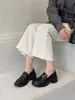 YsshadiR Mocassins de Couro com Solado Grosso para Mulheres 26 Solado Grosso Slip-on Sola Macia Sapatilhas Estilo Britânico Todas as Estações Sapatos Pequenos de Couro