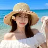 Chapéu de Palha Estilo Francês de Topo Plano para Verão Feminino, Chapéu de Sol de Palha Trançado de Aba Larga, Chapéu de Sol Grande para Circunferência da Cabeça para Férias na Praia