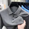 Malha de Lã Tricô Gola Lapela Cor Lisa para Meia-Idade e Idosos Camisa Polo Masculina de Verão Manga Curta Camiseta Solta de Manga Meia
