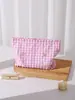 Bolsa de Maquillaje Bordada con Lazo a Cuadros Frescos Ins, Bolso de Mano Portátil con Cierre de Cremallera, Bolsa de Almacenamiento para Cuidado de la Piel