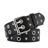 Cinturón de Estrella Remachada Europeo y Americano Hebilla de Pin Doble Fila Cinturón Ancho Estilo Punk Cinturón para Jeans de Mujer Retro Mismo Estilo para Hombres y Mujeres