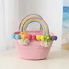 Bolsa de Palha Trançada Bolsa de Mão Coreana de Nicho Bolsa Trançada de Corda de Algodão Feminina Bolsa Tote Bolsa de Praia Cor Dopamina