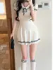 Estilo Universitario 2025 Verano Tierno y Dulce Cuello Polo Rayas Contraste Vestido de Punto